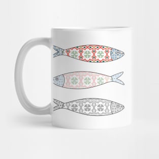 Traditional Portuguese icon. Colored sardines with typical Portuguese tiles patterns. Vector illustration Mug